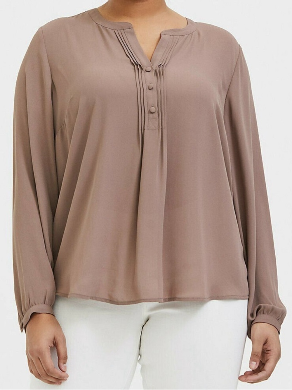 Torrid Dark Taupe Georgette Pintuck Button Down Blouse, size 1x